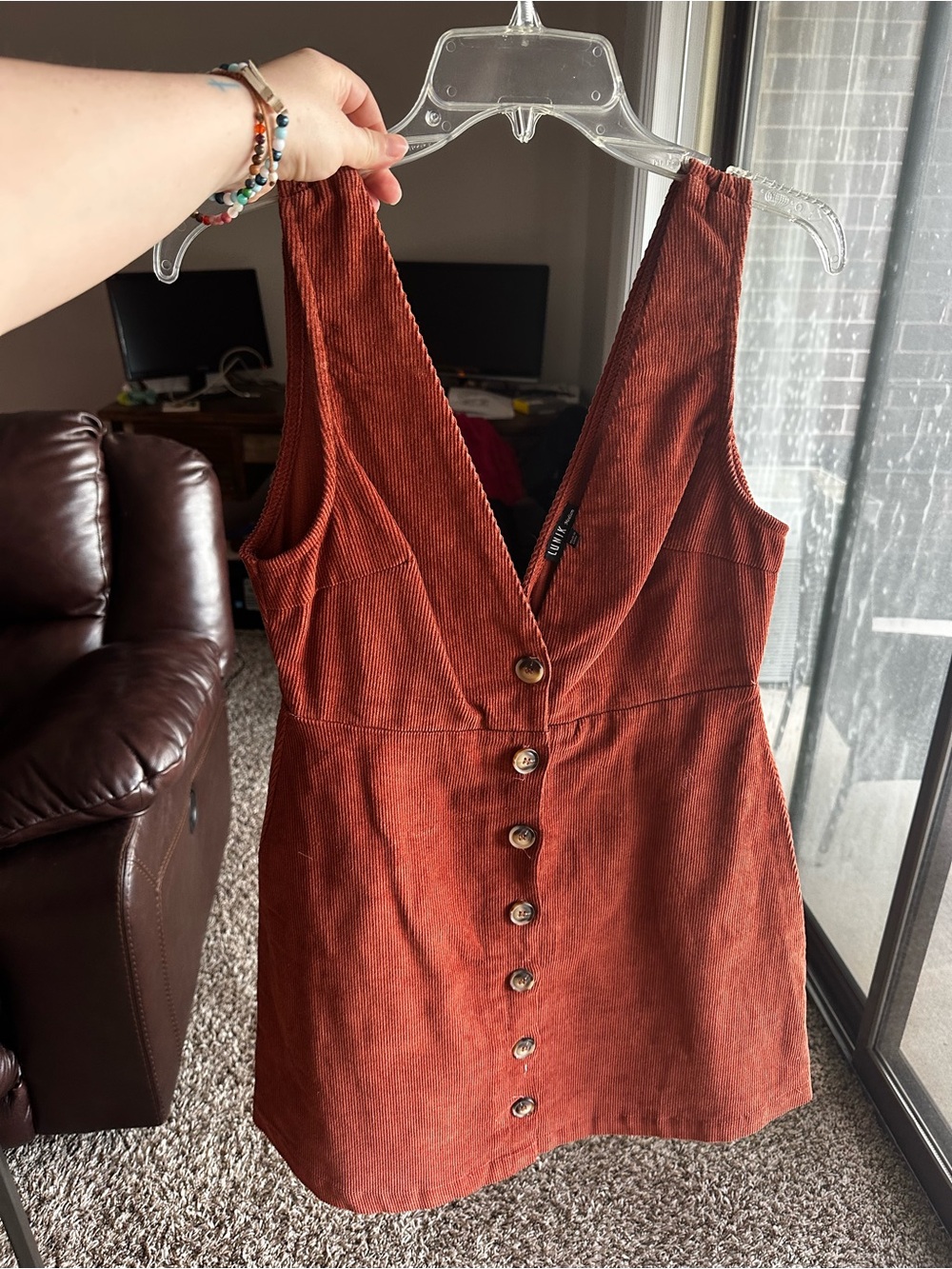 Dry Goods Rust Corduroy Button-Up Mini Dress